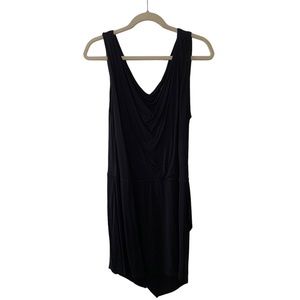 Tracy Reese Black Flowy Mini Dress Size Large Sleeveless V Neck Asymmetrical